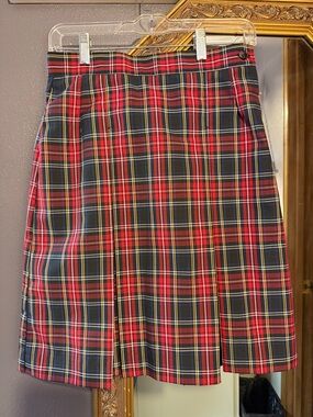 Girls Red and Navy Plaid Pleated Skirt - Classic School Style